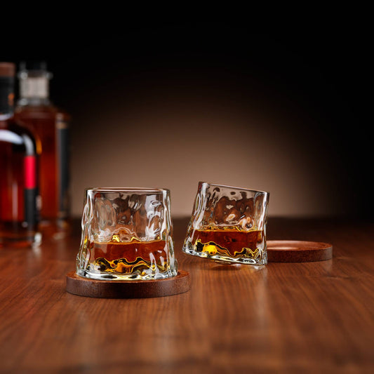 Rotating Whisky Glasses with Coaster Set of 2