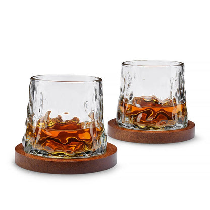Rotating Whisky Glasses with Coaster Set of 2