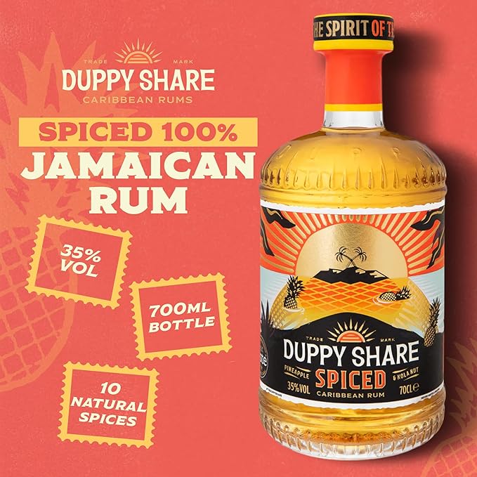 The Duppy Share Spiced - Caribbean Spirit Drink 70cl (ABV 35%) | An Award-Winning Blend of 2-Year Aged Caribbean Rums