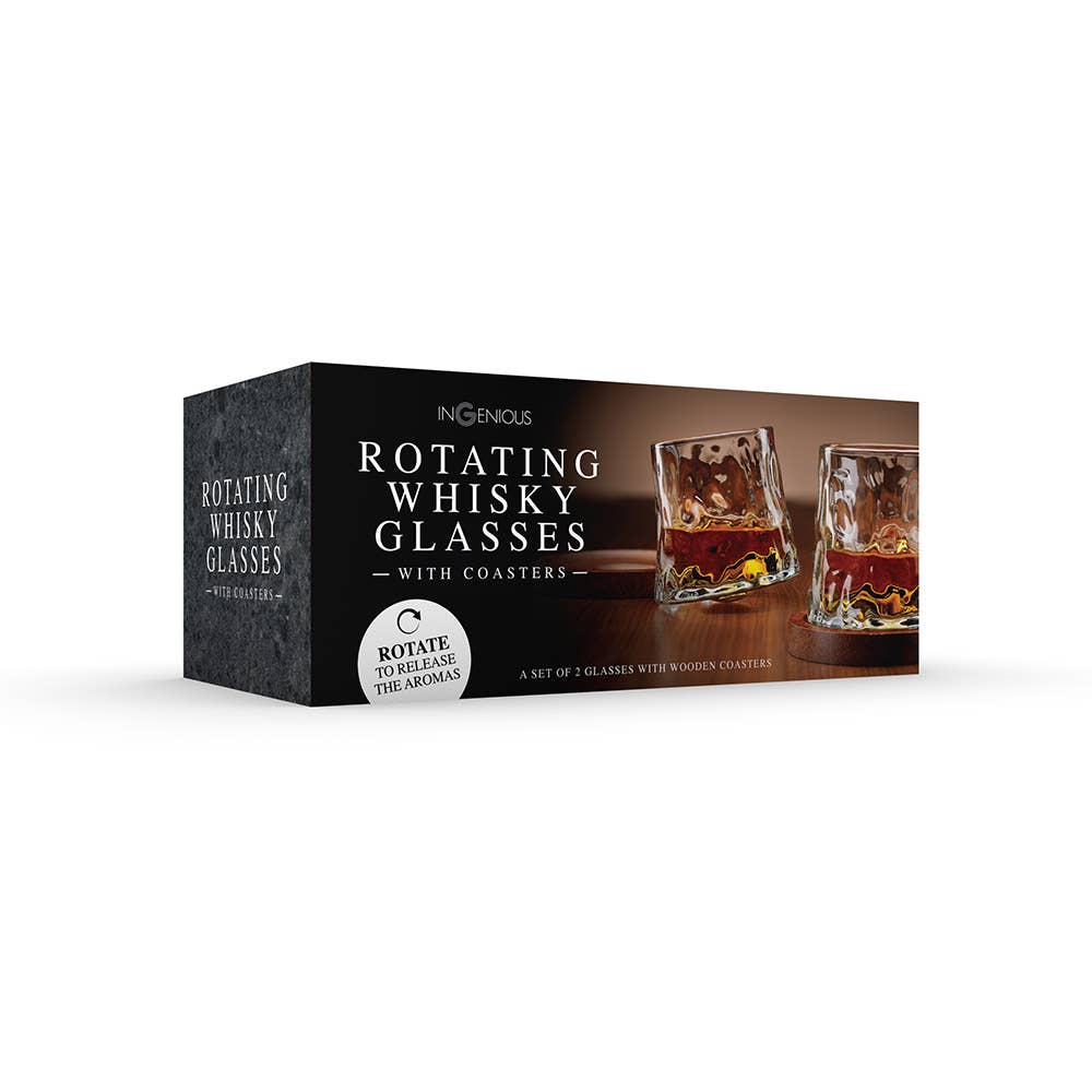 Rotating Whisky Glasses with Coaster Set of 2