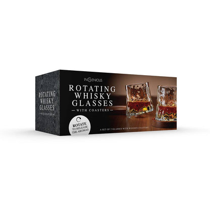 Rotating Whisky Glasses with Coaster Set of 2